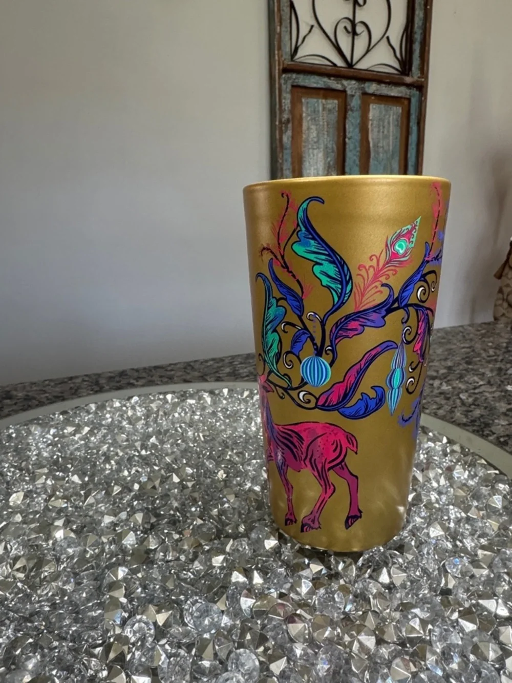 Starbucks 2024 holiday pink gold deer Tumbler with Multicolor Floral NWT